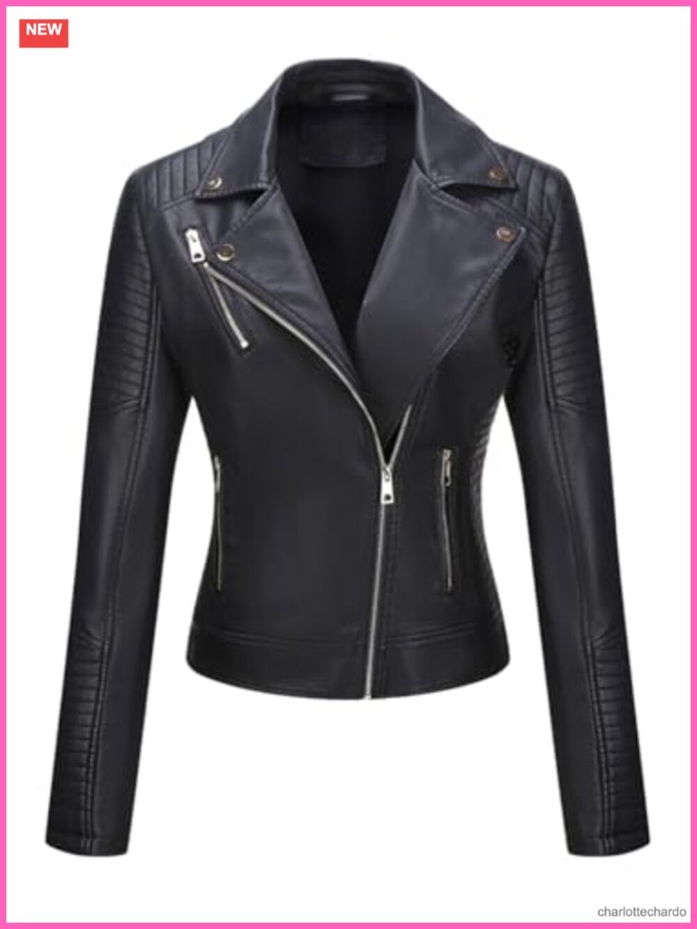 Faux Leather Moto Cropped Jacket Notch Lapel Asymmetric Zip